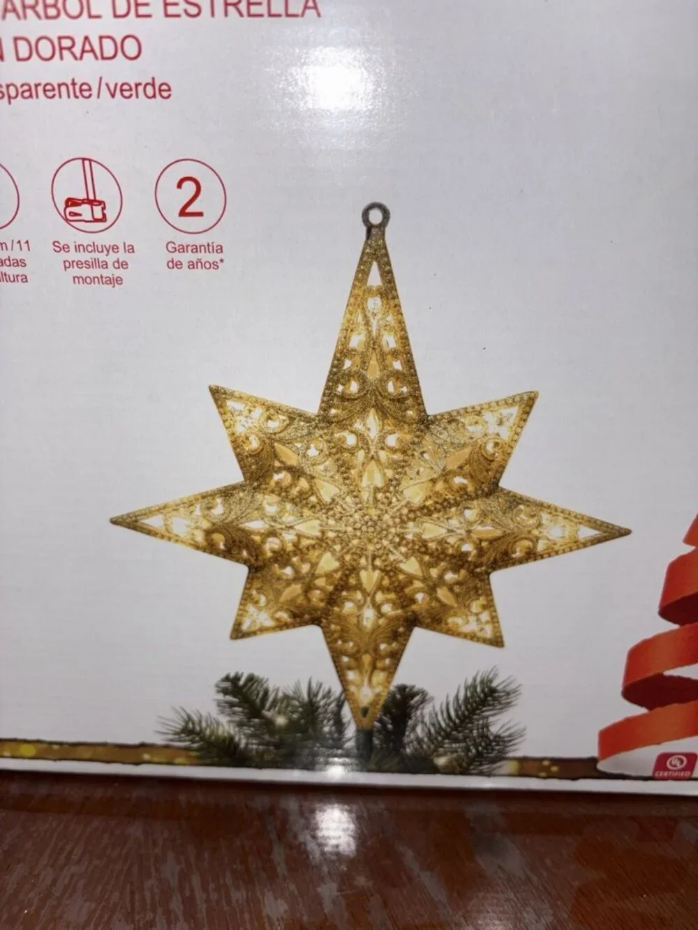 GE Silver Bethlehem Star Tree Topper with 16 Clear Lights Christmas Holiday